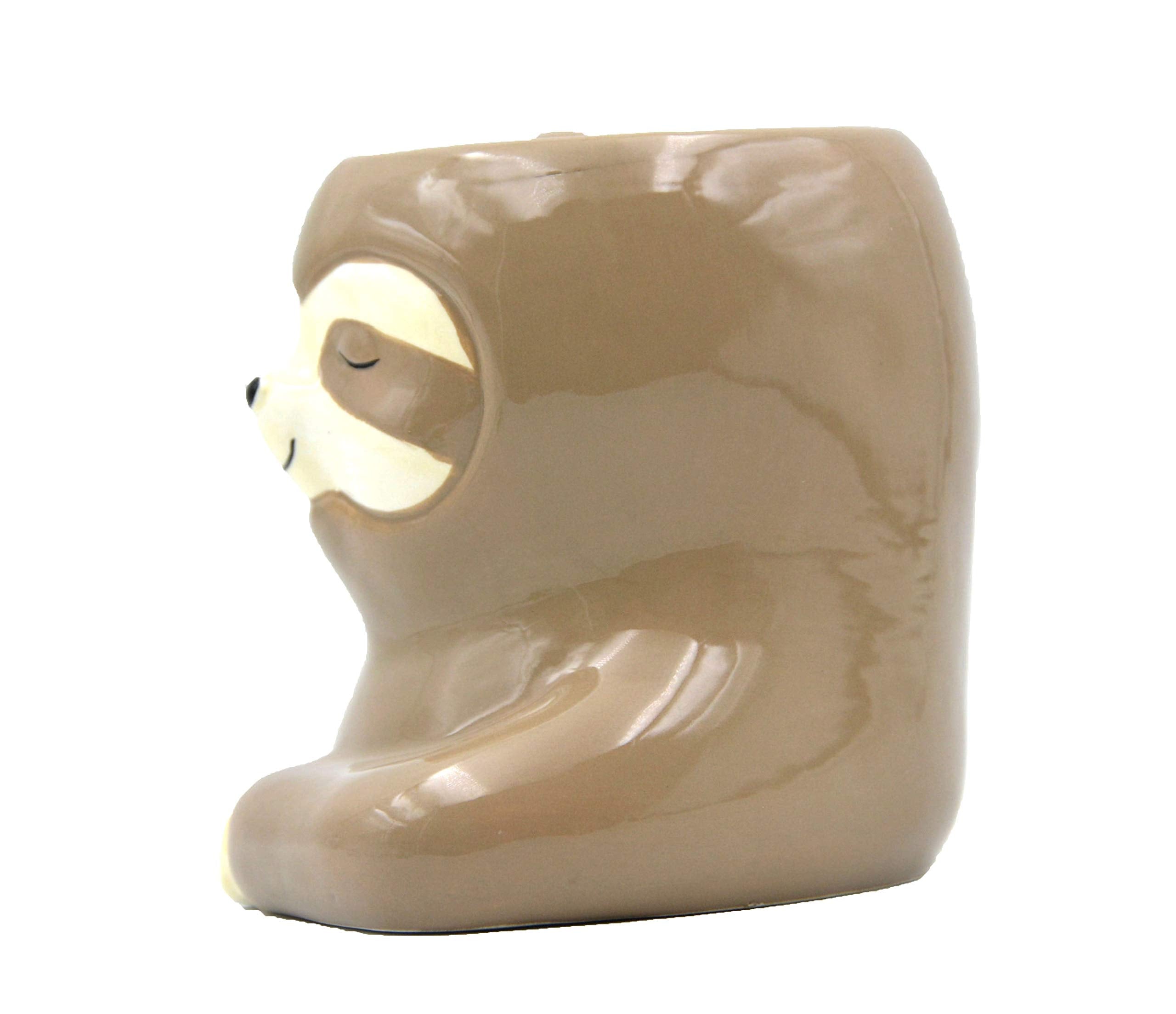 Monmob 3.9 Inch Ceramic Sloth Shaped Cup Pen Holder Pencil Holder/Sloth Toothbrush Holder Cup Brush Holder Cute Desk Accessories